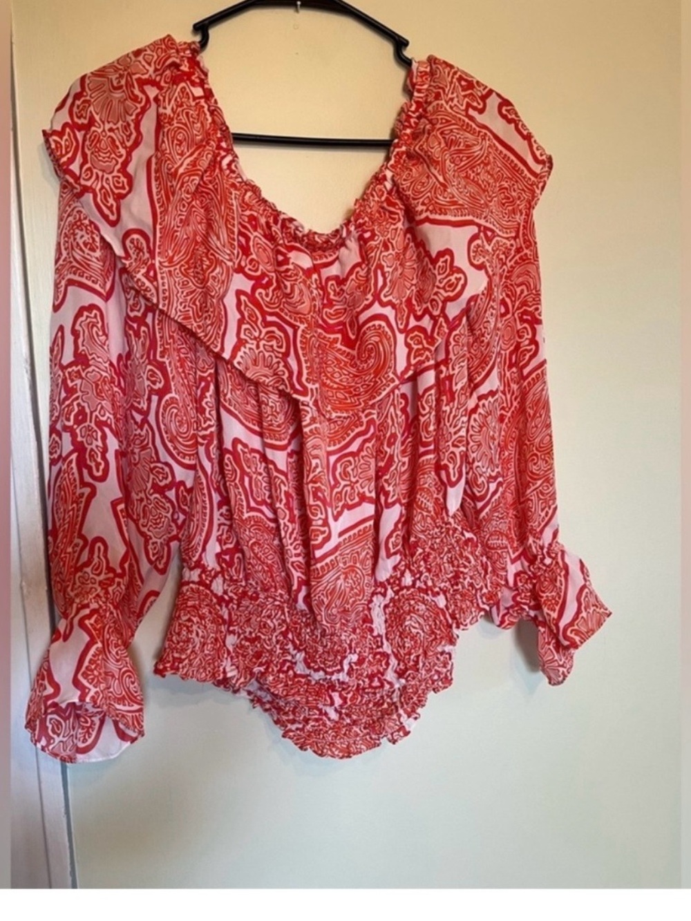Michael Kors Top Blouse Orange White Off Shoulder Layered Top Shirt XL